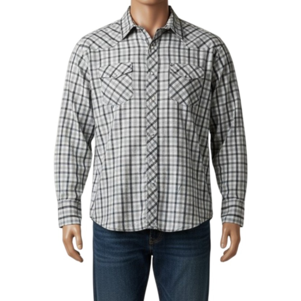 Wrangler Pearl Snap Western Shirt Mens 2X Big Plaid Long Sleeve Cowboy Workwear